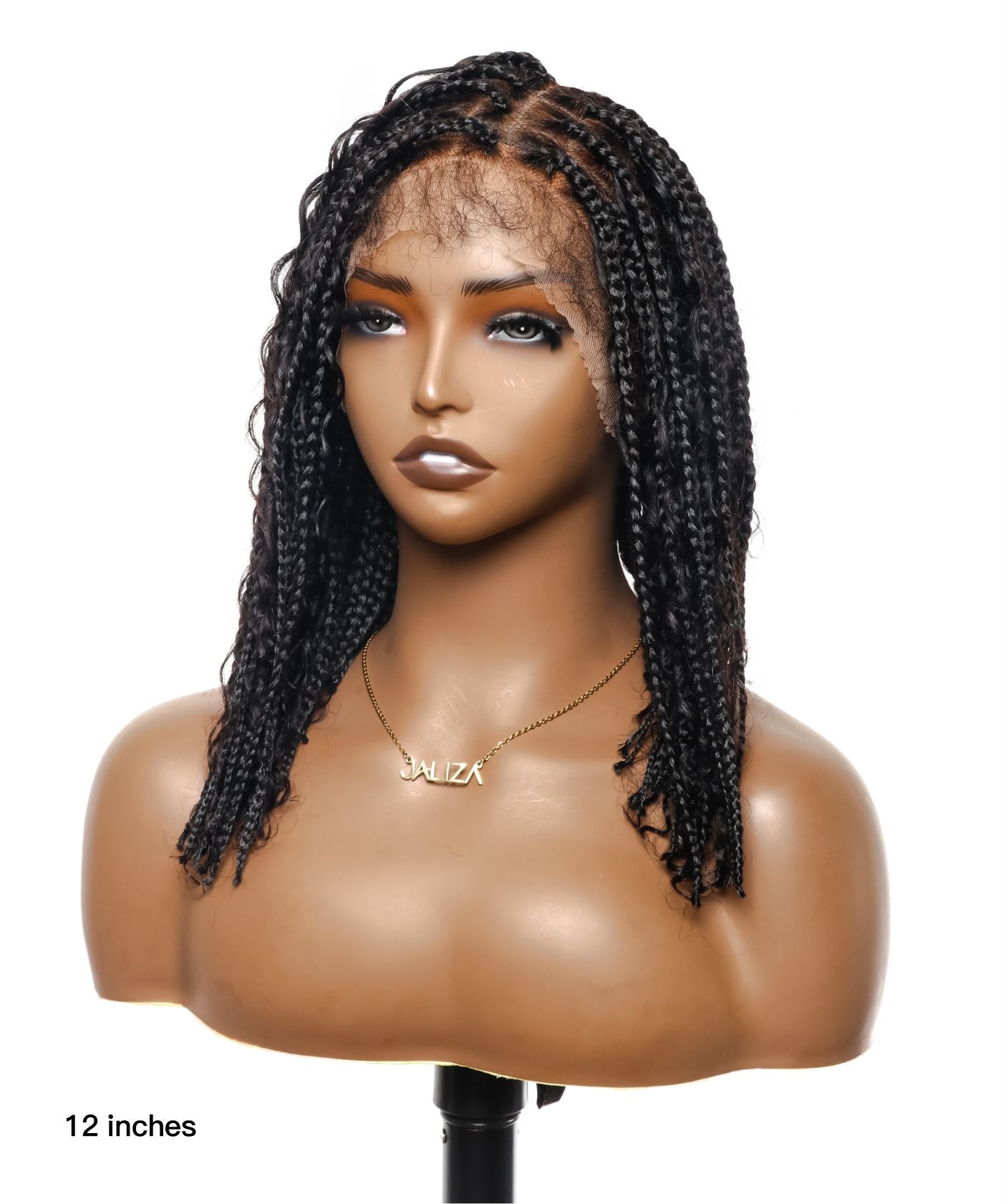 Small Cap Size(21.25") Pre Bleached Human Hair Lace Tangleless 12" HD Lace Knotless Box Boho Braided Wig 88 Strands - Human Hair Roots & Boho Curls & Baby Hair