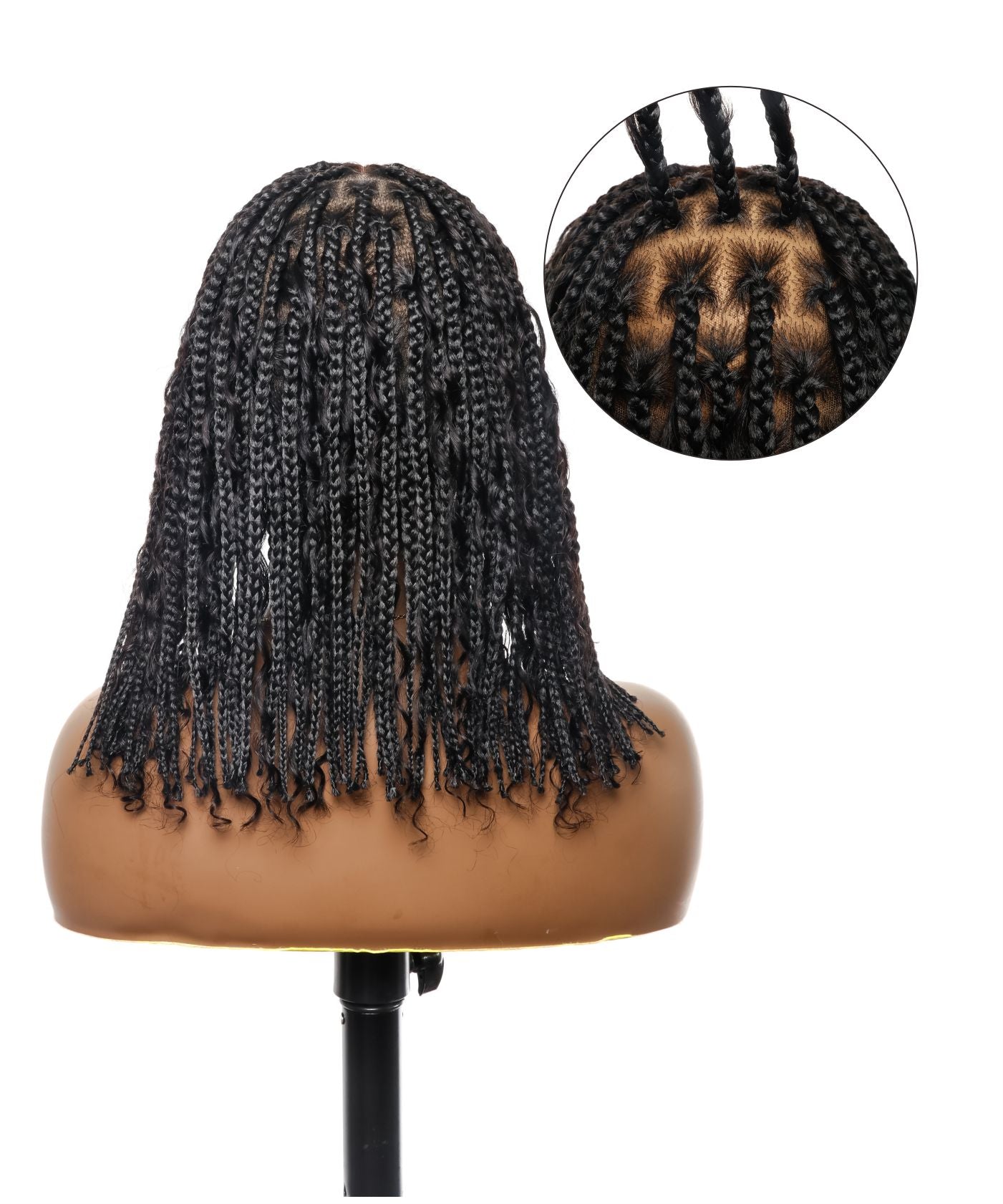 Small Cap Size(21.25") Pre Bleached Human Hair Lace Tangleless 12" HD Lace Knotless Box Boho Braided Wig 88 Strands - Human Hair Roots & Boho Curls & Baby Hair