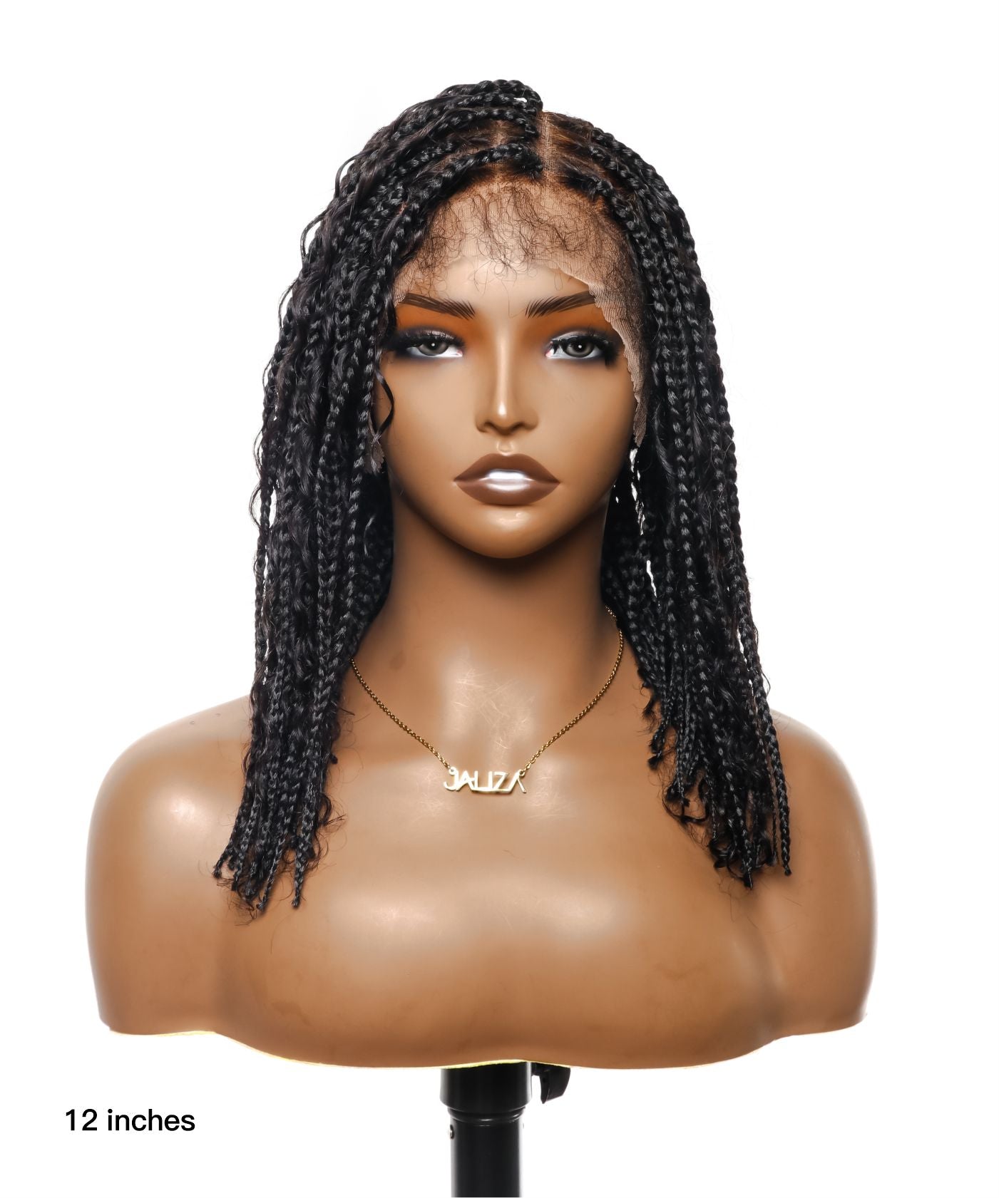 Small Cap Size(21.25") Pre Bleached Human Hair Lace Tangleless 12" HD Lace Knotless Box Boho Braided Wig 88 Strands - Human Hair Roots & Boho Curls & Baby Hair