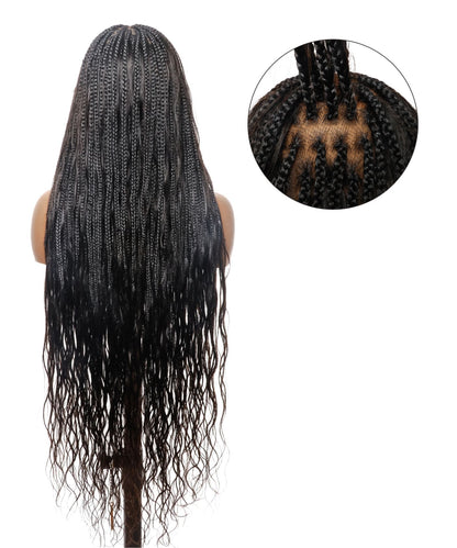 Pre Bleached Tangleless 42" High Density Knotless Box Boho Braided Wig 121 Strands - Human Hair Roots & Boho Curls & Baby Hair