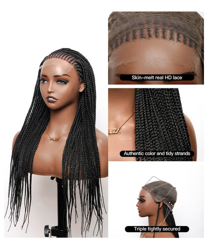 Cornrow Box Braided Wig 26" Full Hand-tied HD Lace 90 Strands - No Baby Hair