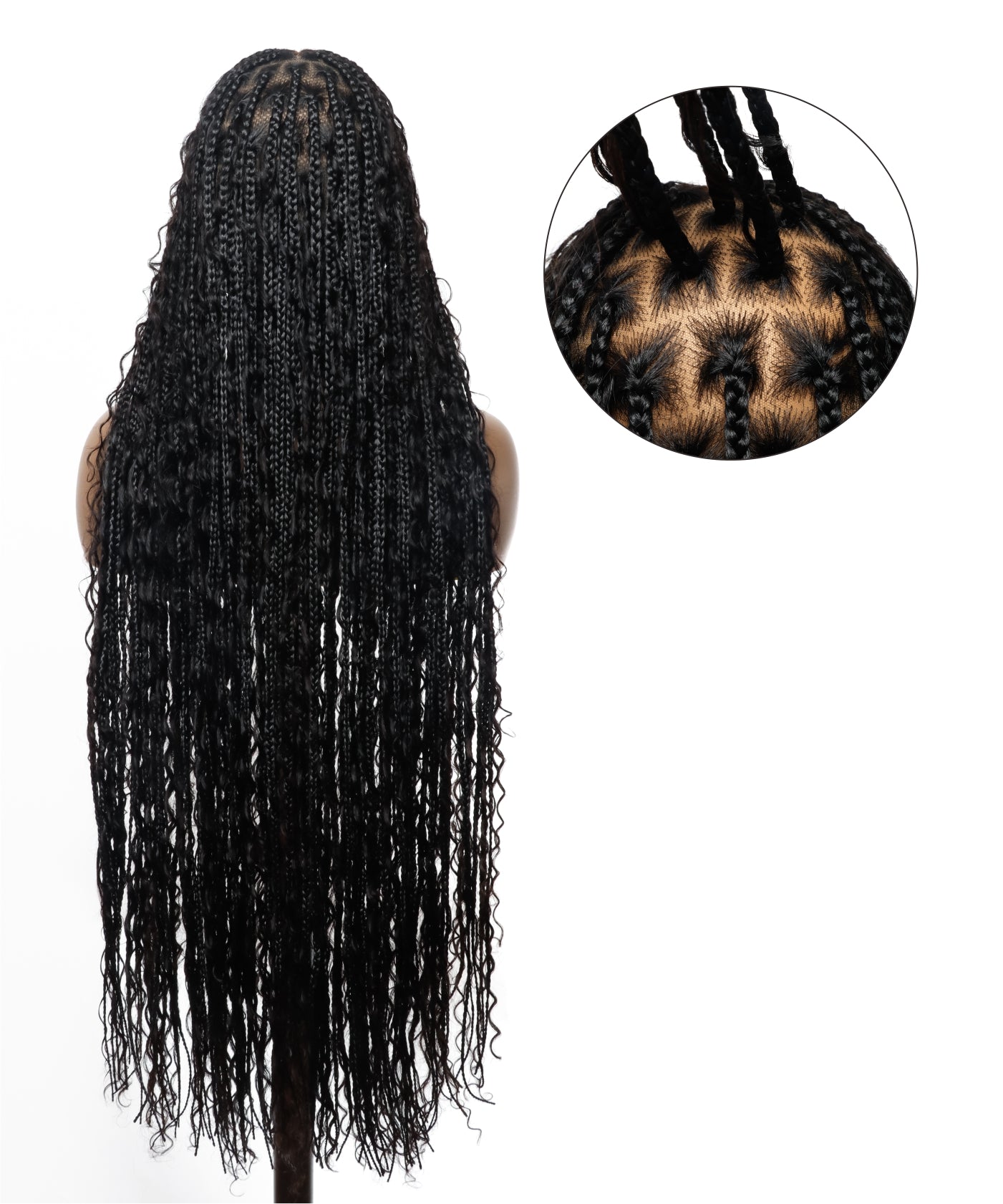 Pre Bleached Tangleless HD Lace Knotless Boho Box Braided Wig 88 Strands - Human Hair Roots & Boho Curls & Baby Hair