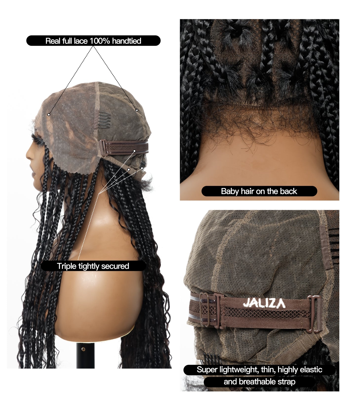 Pre Bleached Human Hair Lace Tangleless HD Knotless Boho Box Braided Wig 88 Strands - Human Hair Roots & Boho Curls & Baby Hair