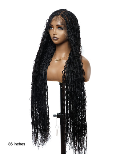 Pre Bleached Human Hair Lace Tangleless HD Lace Knotless Boho Box Braided Wig 88 Strands