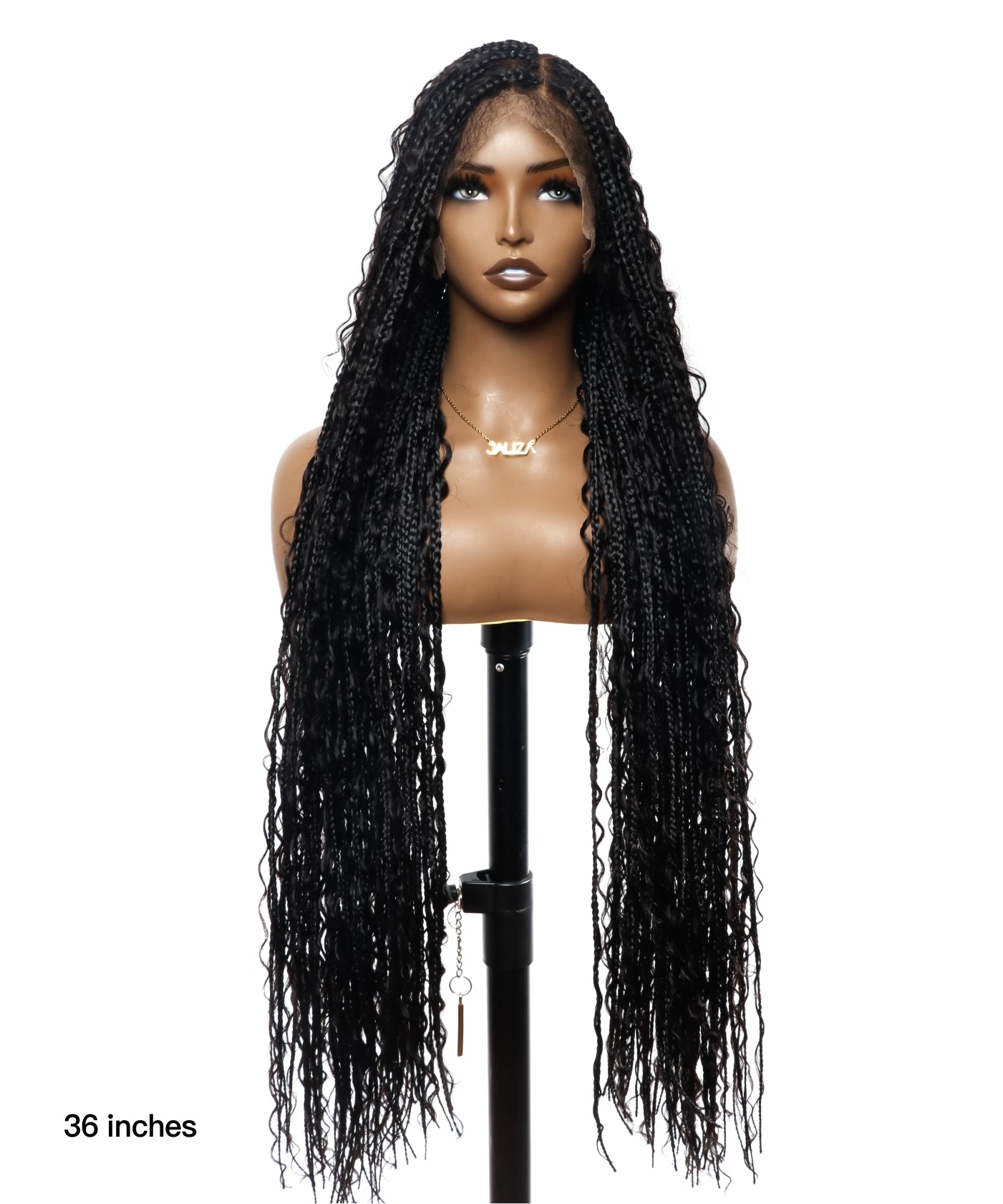 Pre Bleached Human Hair Lace Tangleless HD Knotless Boho Box Braided Wig 88 Strands - Human Hair Roots & Boho Curls & Baby Hair