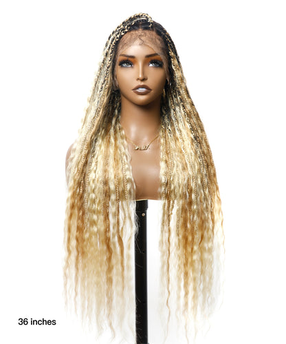 Wet & Wavy 27/613 Pre Bleached Weightless Tangleless 36" Knotless Super Boho Box Braided Wig