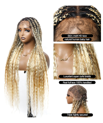 Wet & Wavy 27/613 Pre Bleached Weightless Tangleless 36" Knotless Super Boho Box Braided Wig