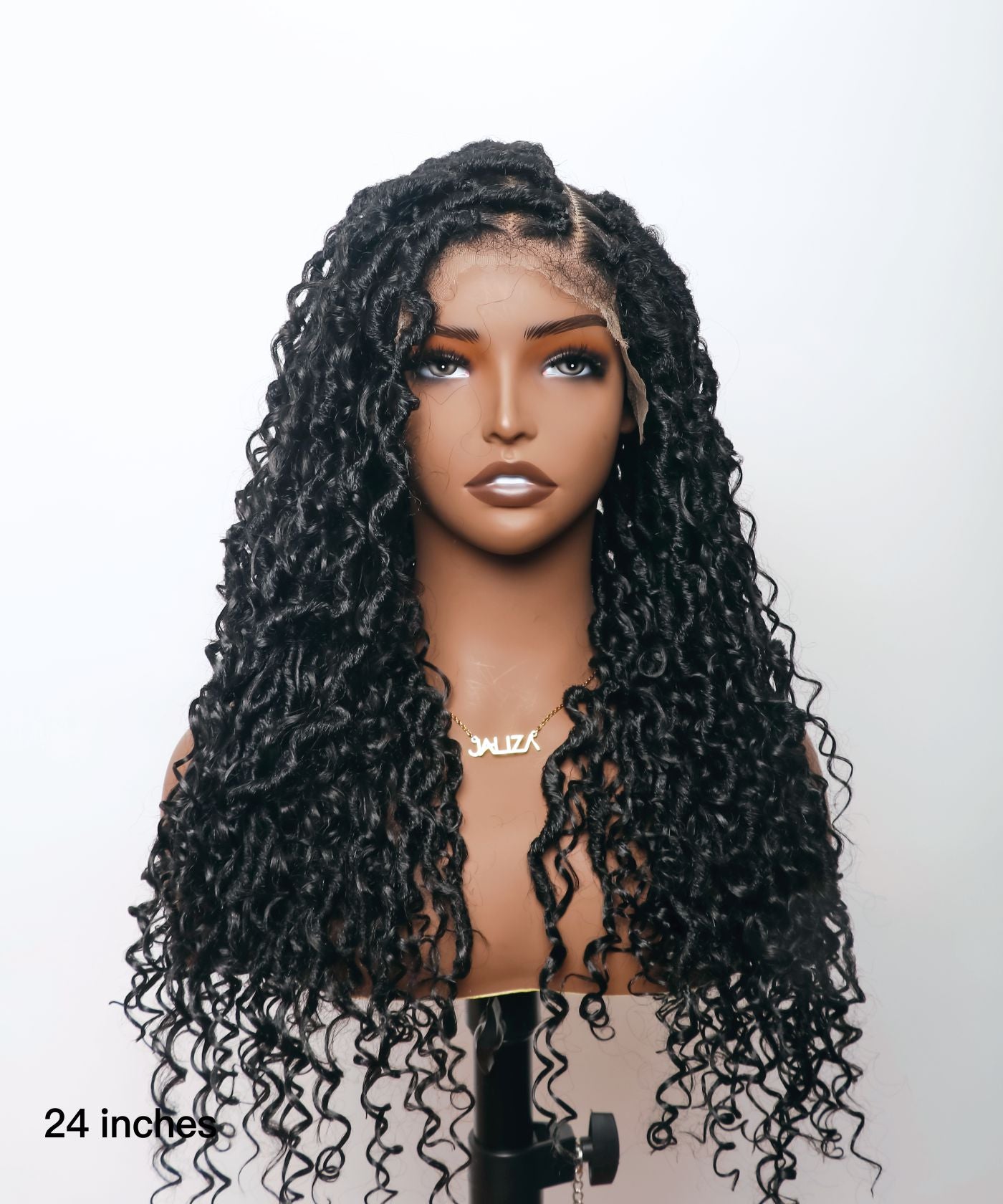 Perruque tressée de style Boho Locs 32 pouces, dentelle HD entièrement nouée à la main, 65 brins - Cheveux de bébé bouclés naturels.