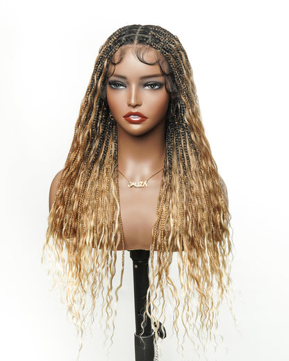 24" HD Full Lace Lightweight Human Hair Curls Boho Box Braided Wig