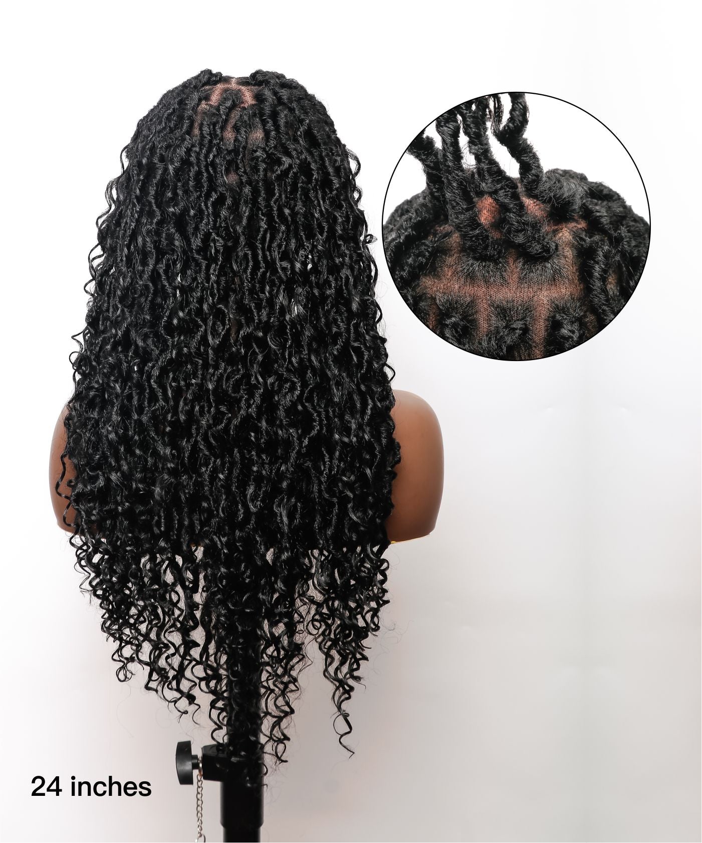 Boho Style Locs Braided Wig 24" HD Lace 65 Strands - Kinky Human Baby Hair