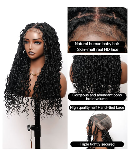 Boho Style Locs Braided Wig 24" HD Lace 65 Strands - Kinky Human Baby Hair