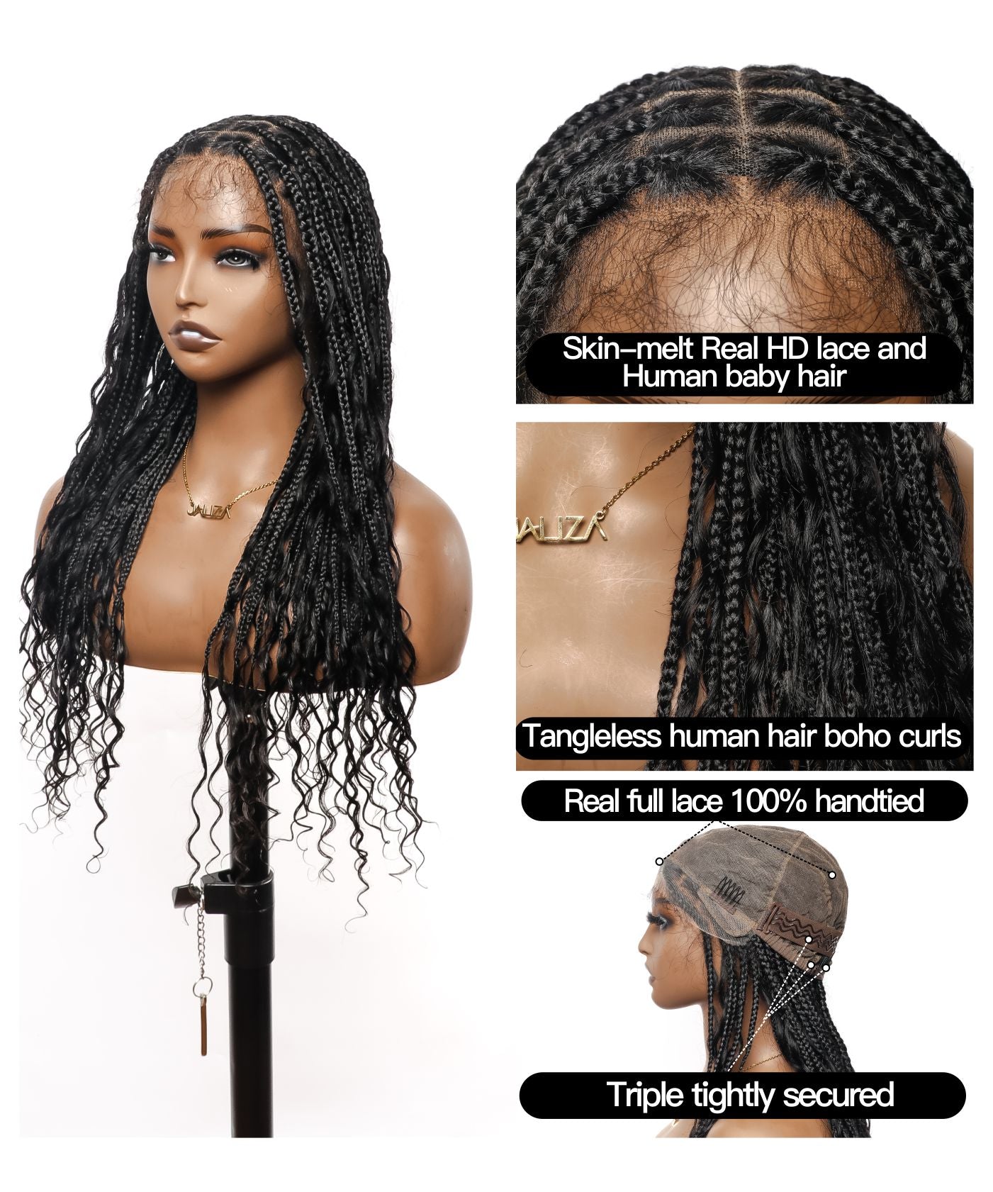 Human Hair Boho Braids Full Lace HD Lace Braided Wig | JALIZA