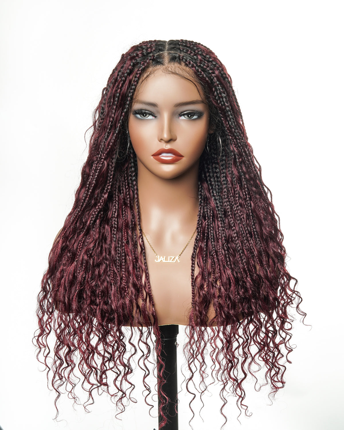 24" HD Full Lace Human Hair Boho Curls Colored Boho Box Braided Wig 100 Strands (Made to order, ships in 1-2 weeks)