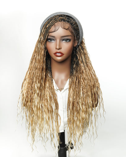 24" HD Full Lace Lightweight Human Hair Curls Boho Box Braided Wig