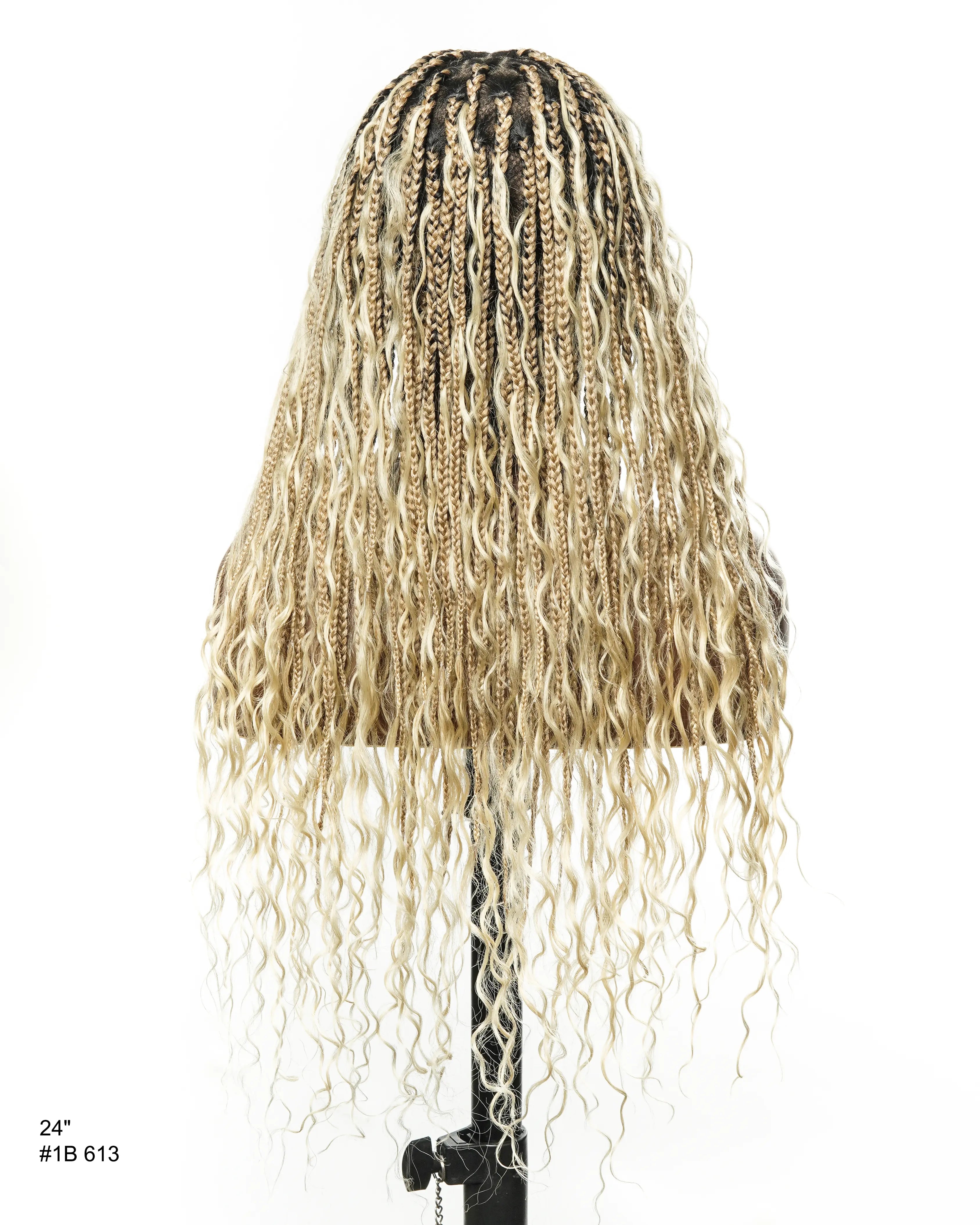 24" HD Full Lace Human Hair Boho Curls Colored Boho Box Braided Wig 100 Strands (Made to order, ships in 1-2 weeks)