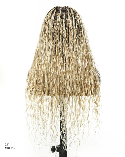 24" HD Full Lace Human Hair Boho Curls Colored Boho Box Braided Wig 100 Strands (Made to order, ships in 1-2 weeks)