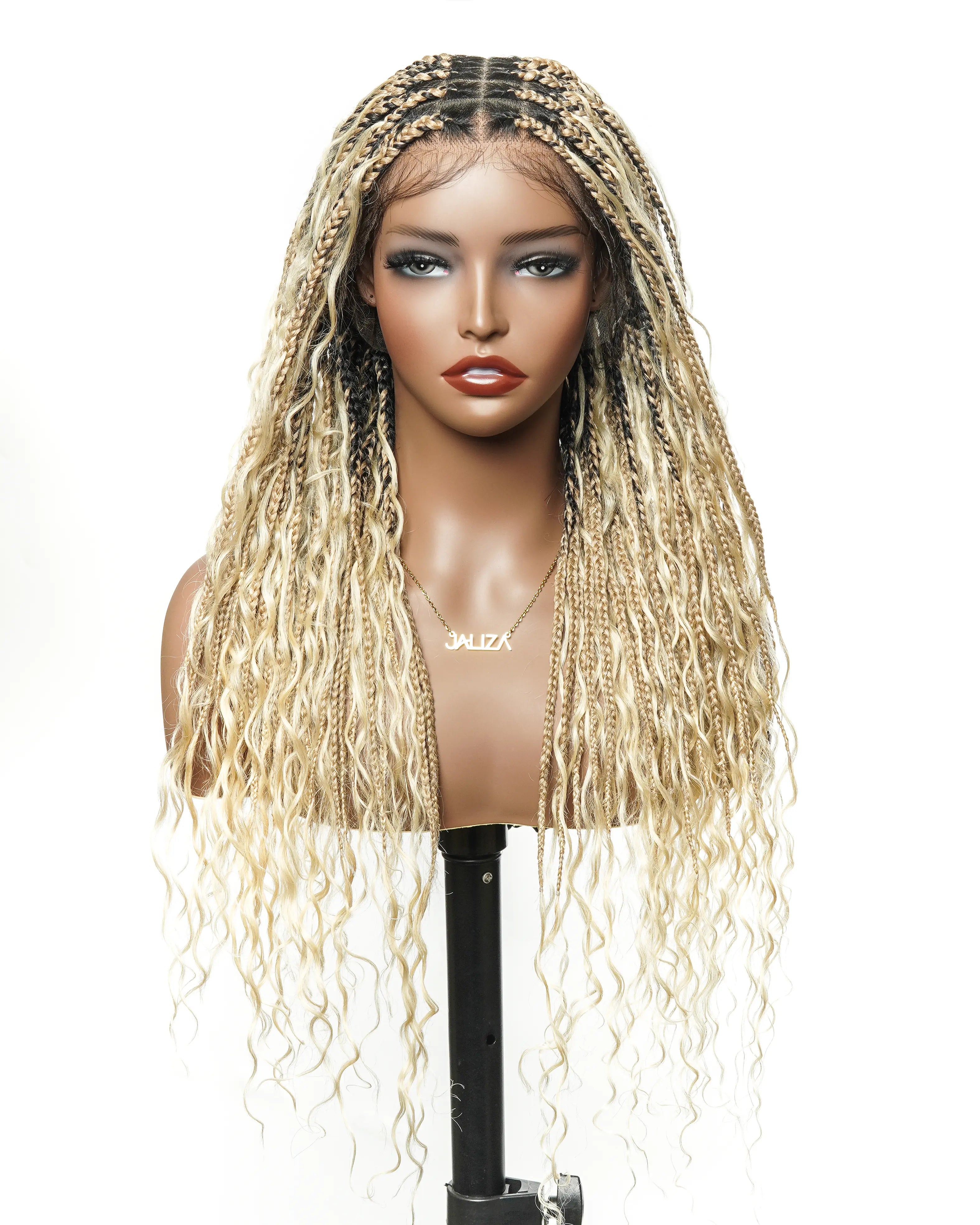 24" HD Full Lace Human Hair Boho Curls Colored Boho Box Braided Wig 100 Strands (Made to order, ships in 1-2 weeks)