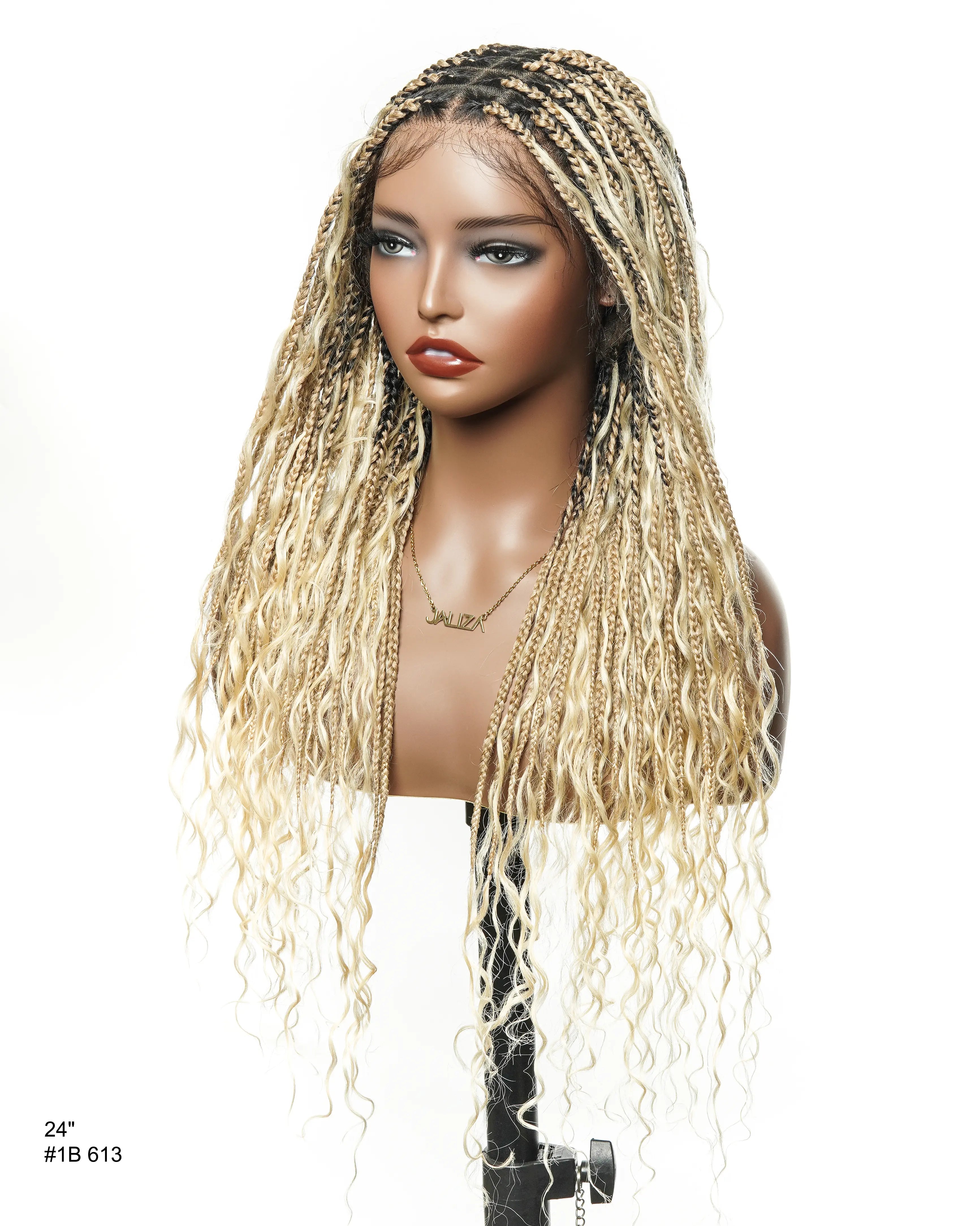 24" HD Full Lace Human Hair Boho Curls Colored Boho Box Braided Wig 100 Strands (Made to order, ships in 1-2 weeks)