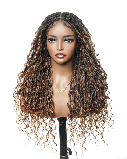 Salon-level Knotless Boho Locs HD Full Lace Human Hair Boho Curls 80 Strands Braided Wig