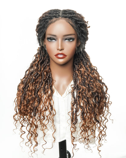 Salon-level Boho Locs HD Full Lace Human Hair Boho Curls 80 Strands Braided Wig