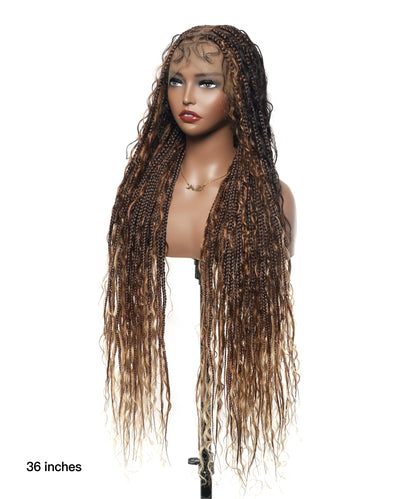 Knotless Tangleless Boho Box Braided Wig 36" 86 Strands Blend Color #1B&30&27&613