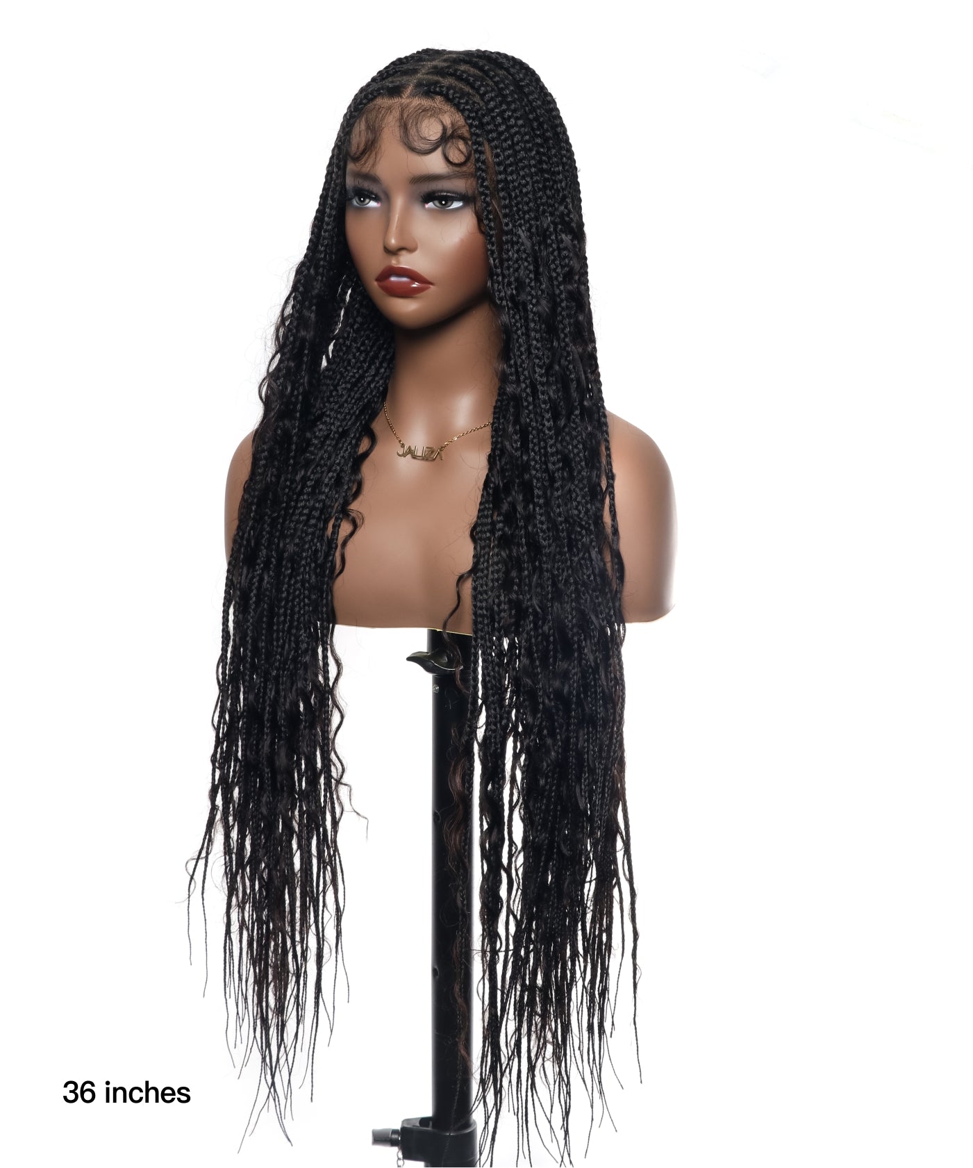 Tangleless Human Hair Boho Curls Knotless Box Braided Wig 32“ HD Lace 100 Strands - Comfort Plus / Inner Splice Stretchable Lace