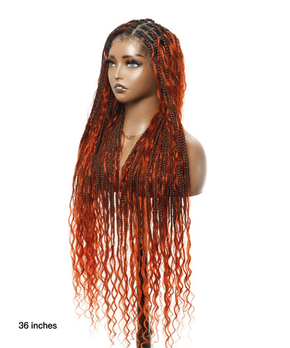 Fire Orange HD Lace Tangleless Boho Box Braided Wig 79 Strands