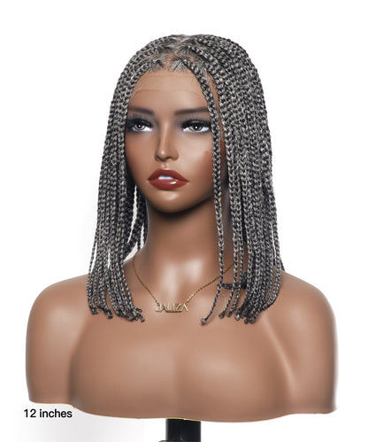 Salt and Pepper 12" HD Lace Knotless Box Braided Wig 100 Strands