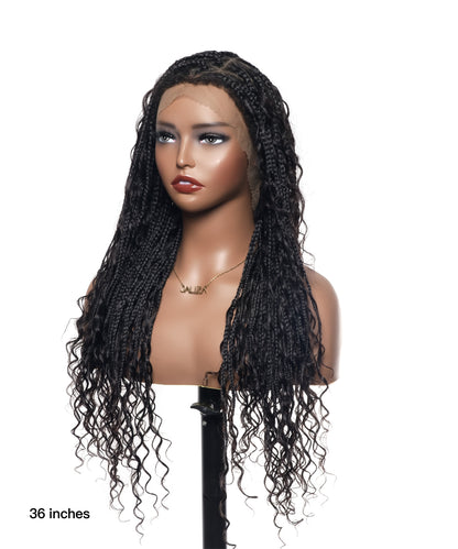 24" Full Lace Human Hair Boho Curls Box Braided Wig Triangle Base 79 Strands - Kinky Edges Human Hair Baby Hair