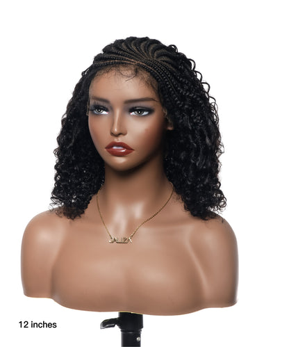 12" Cornrow Style Human Hair Back Braided Wig