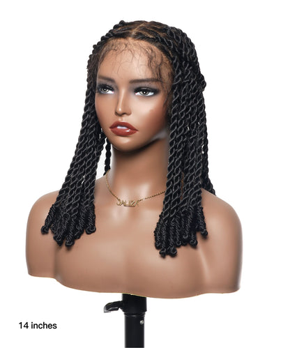 14" Pre Bleached HD Lace Invisible Locs Cross Twist Braided Wig