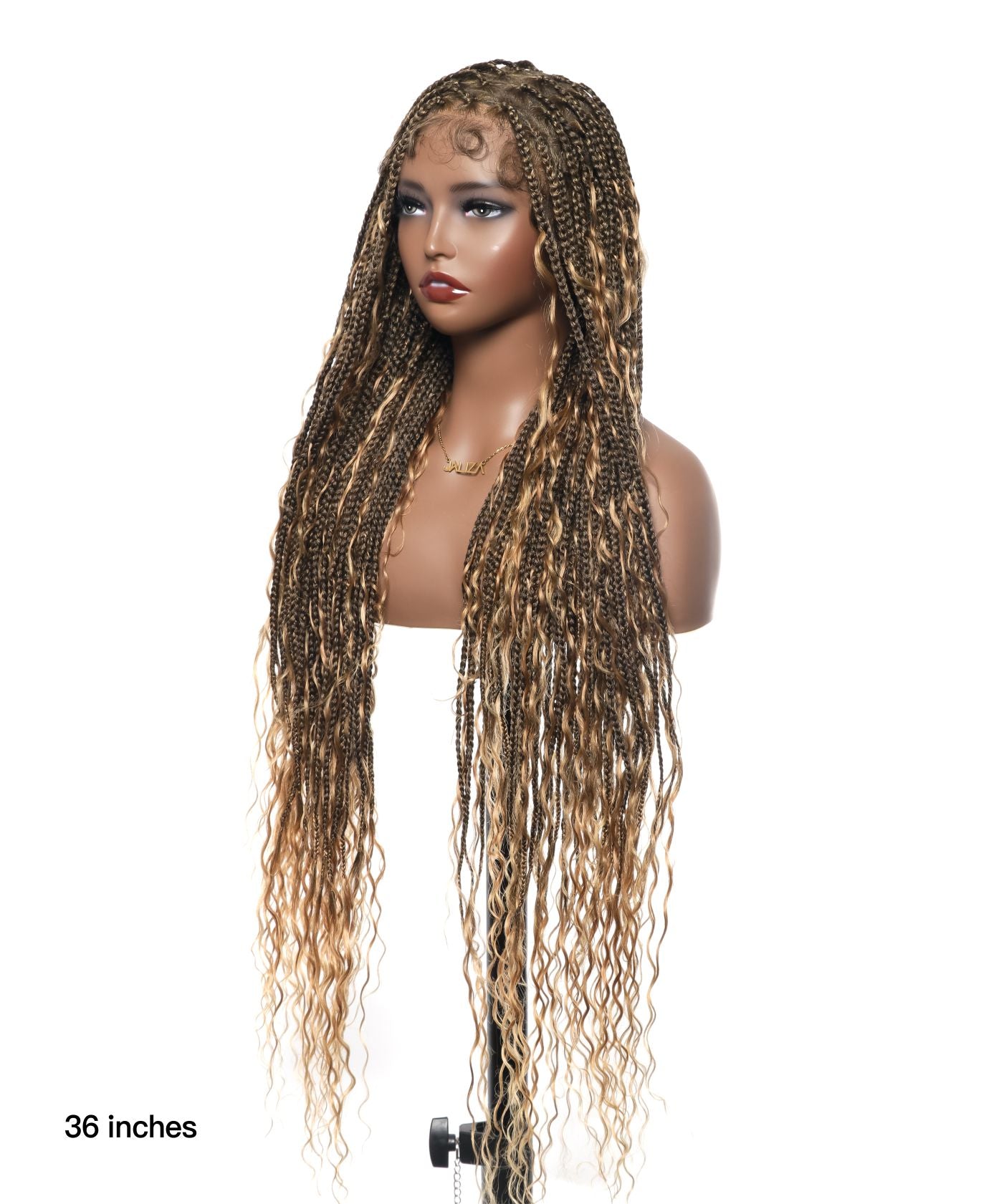 High density Square Base HD Lace Lightweight 100 Strands Tangleless 36" Knotless Boho Small Box Braided Wig - Human Baby Hair