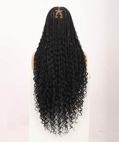 Fancivivi 36" Boho Medium Triangle Box Braids with Curls Water Wave Full Lace Braided Wig