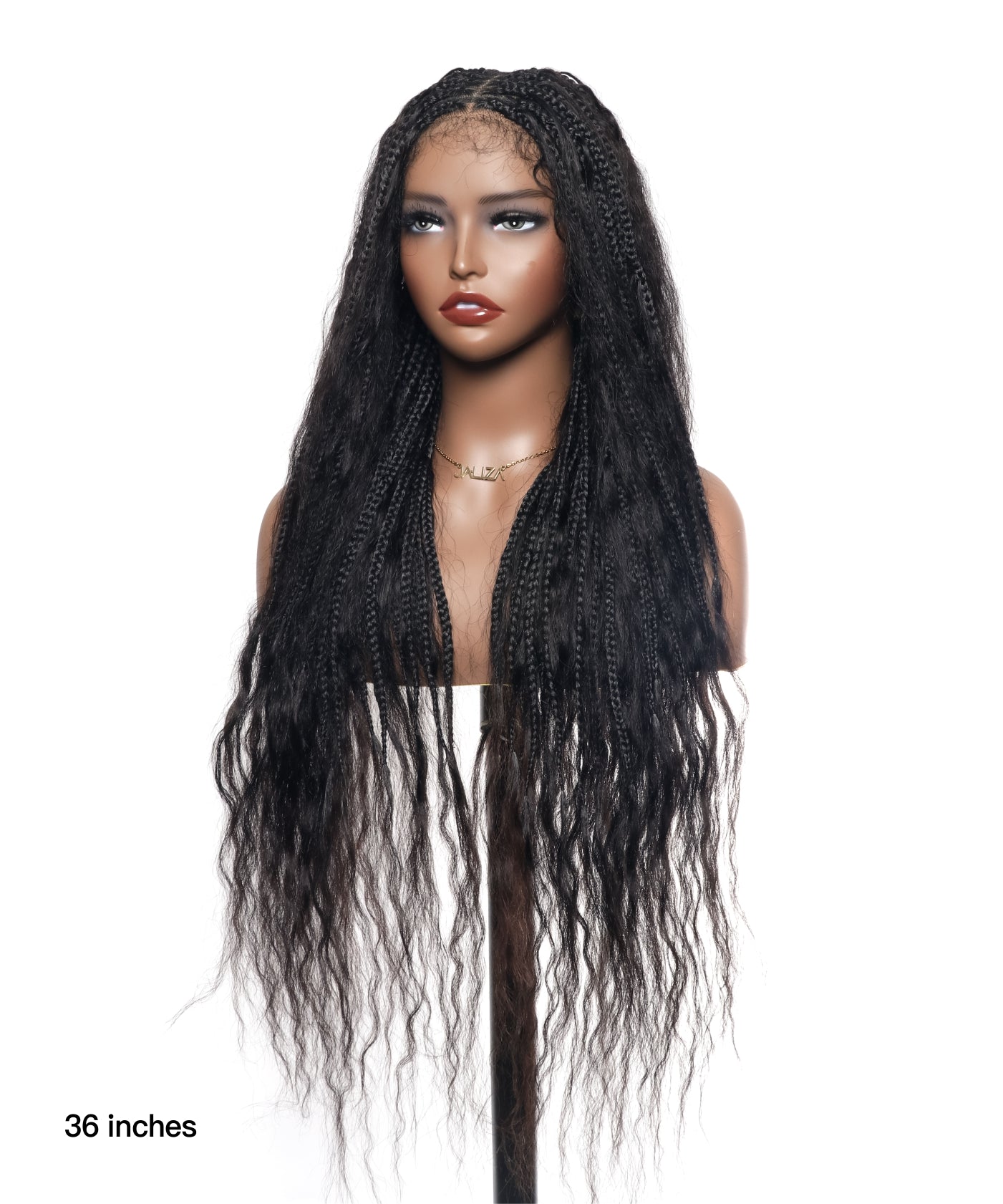 Wet & Wavy Human Hair Boho Curls HD Lace Tangleless Super High Density Knotless Boho Box Braided Wig 36" 121 Strands