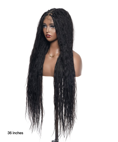 36" Wet & Wavy Human Hair Boho Curls HD Lace Tangleless Super High Density Knotless Boho Box Braided Wig (Made to order, ships in 1-2 weeks)