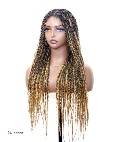 Honey Blond HD Lace Tangleless Boho Twist Braided Wig 79 Strands