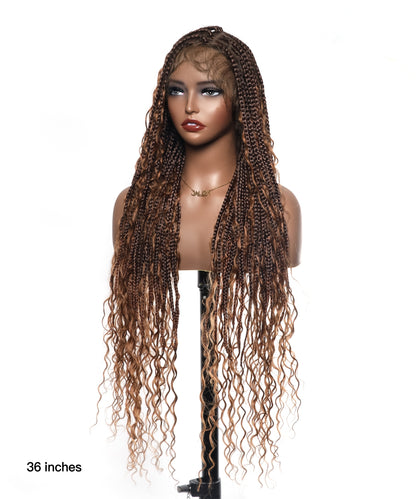 Tangleless Full Lace Boho Box Braided Wig 86 Strands Ombre Brown