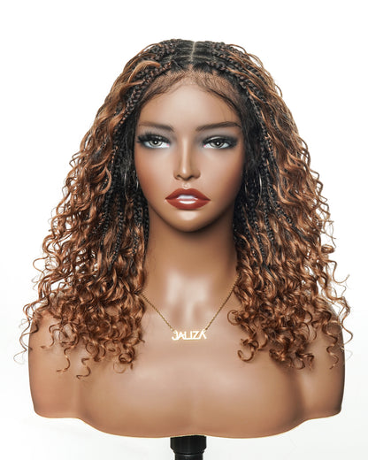 16" Human Hair Curls Short Boho Box Braided Wig Glueless HD Full Lace 100 Strands