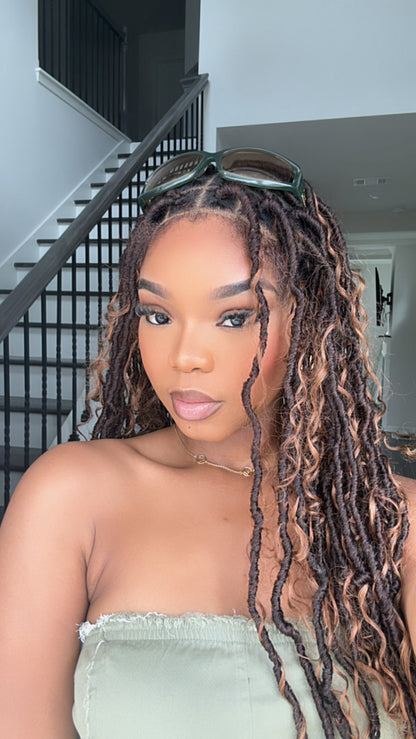 Locs Wig with Human Hair Boho Curls and Human Baby Hair