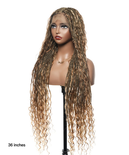 Knotless Tangleless Boho Box Braided Wig 36" 86 Strands Blend Color #1B&30&27&613