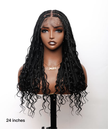 Glueless Boho Style Knotless Box Braided Wig 24" 5x7 HD Lace 79 Strands - No Baby Hair