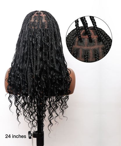 Glueless Boho Style Knotless Box Braided Wig 24" 5x7 HD Lace 79 Strands - No Baby Hair