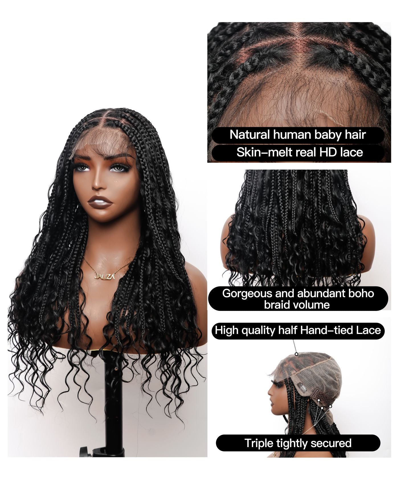 Glueless Boho Style Knotless Box Braided Wig 24" 5x7 HD Lace 79 Strands - No Baby Hair