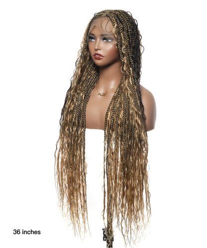 Knotless Tangleless Boho Box Braided Wig 36" 86 Strands Blend Color #1B&30&27&613