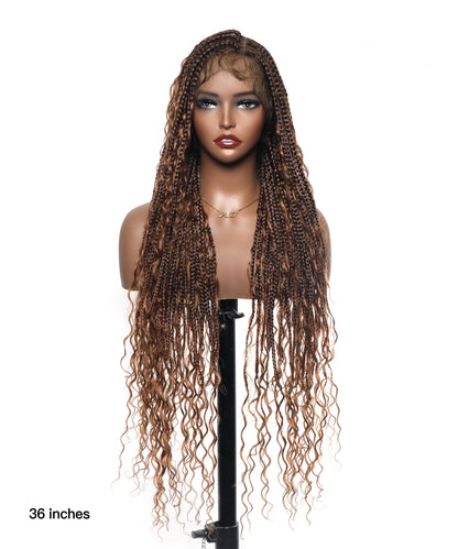 Tangleless Full Lace Boho Box Braided Wig 86 Strands Ombre Brown