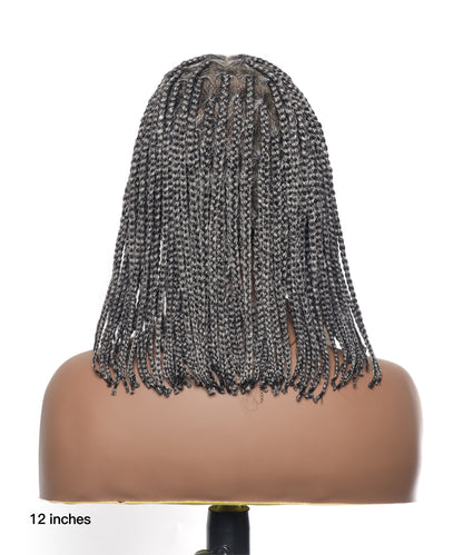 Salt and Pepper 12" HD Lace Knotless Box Braided Wig 100 Strands