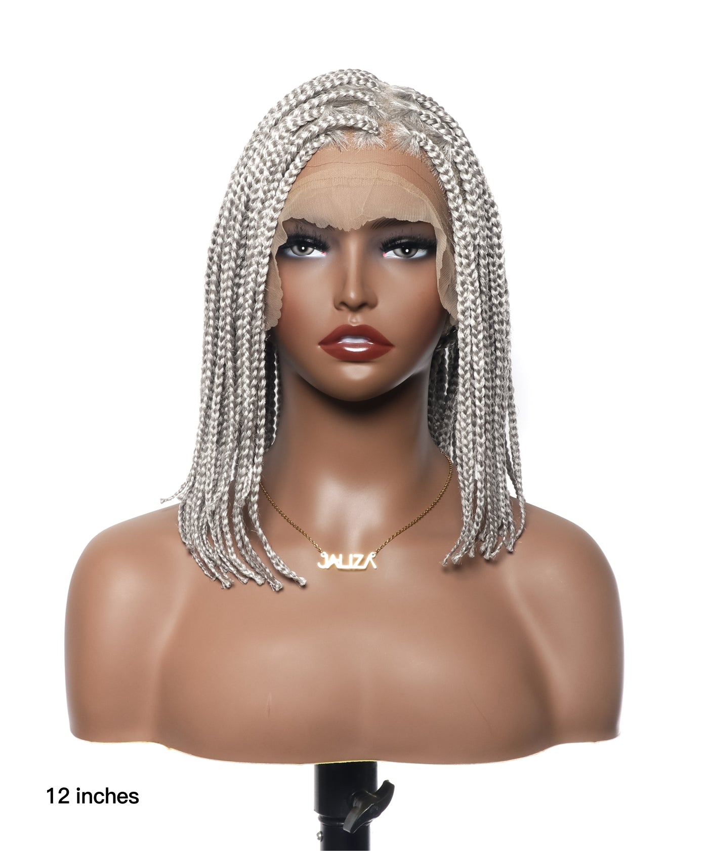 Salt and Pepper 12" HD Lace Knotless Box Braided Wig 100 Strands