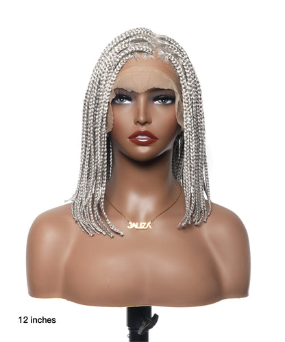 Salt and Pepper 12" HD Lace Knotless Box Braided Wig 100 Strands