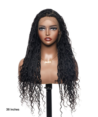 24" Full Lace Human Hair Boho Curls Box Braided Wig Triangle Base 79 Strands - Kinky Edges Human Hair Baby Hair