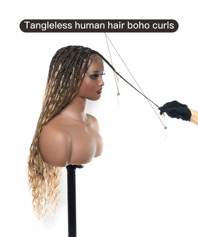 Tangleless Human Hair curls Full Hand Tied HD Lace 24